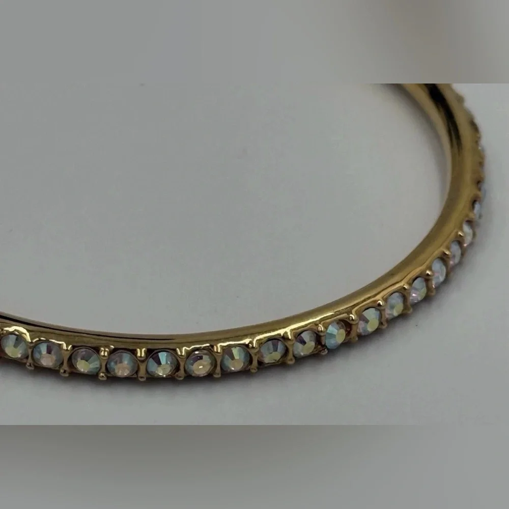 St. John Gold Plate Bangle Bracelet Iridescent Clear Swarovski Crystals 8.25" - Picture 6 of 7